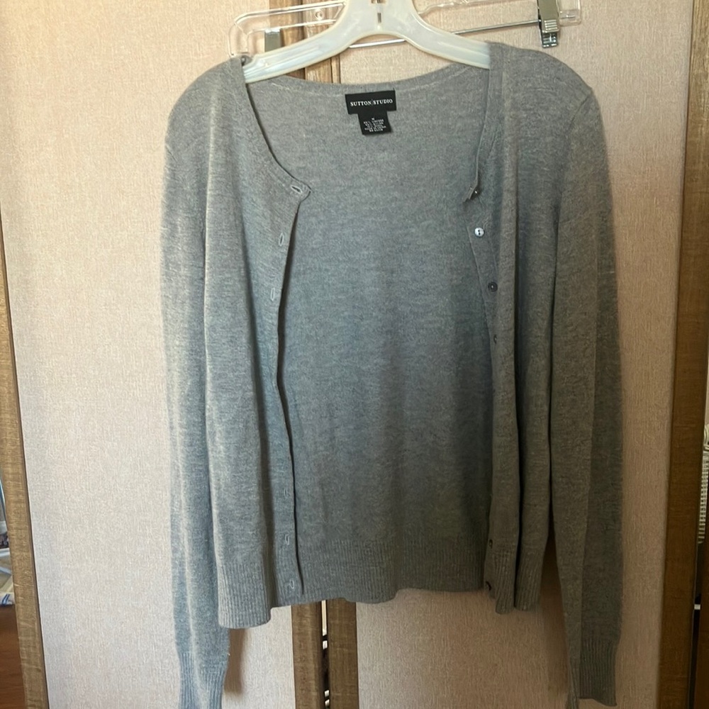 Sutton Studio Button-Down Gray Sweater Medium - image 1